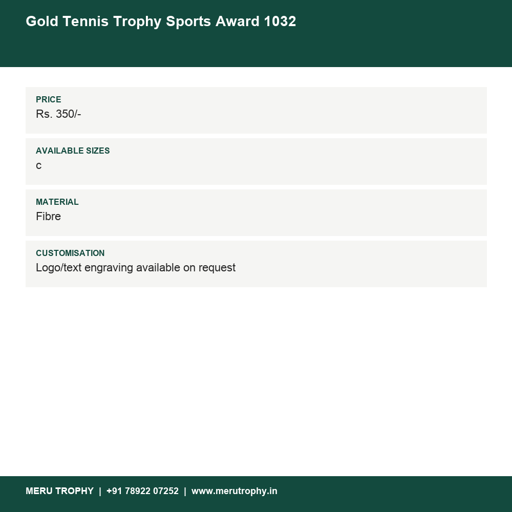 Gold Tennis Trophy Sports Award 1032 details - Meru Trophy