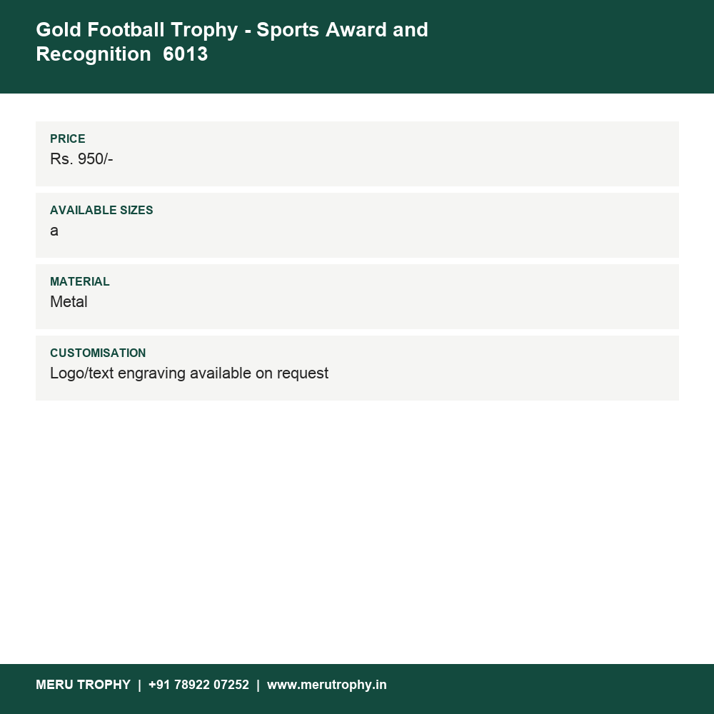 Gold Football Trophy - Sports Award and Recognition  6013 details - Meru Trophy