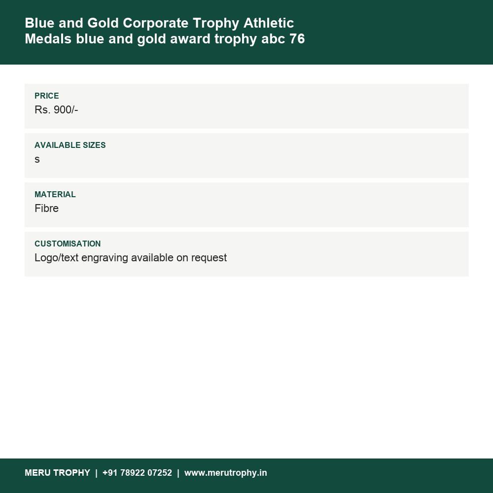 Blue and Gold Corporate Trophy Athletic Medals blue and gold award trophy abc 76 details - Meru Trophy