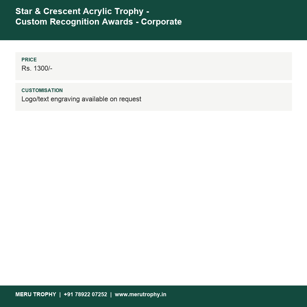 Star & Crescent Acrylic Trophy - Custom Recognition Awards - Corporate Awards 643 details - Meru Trophy