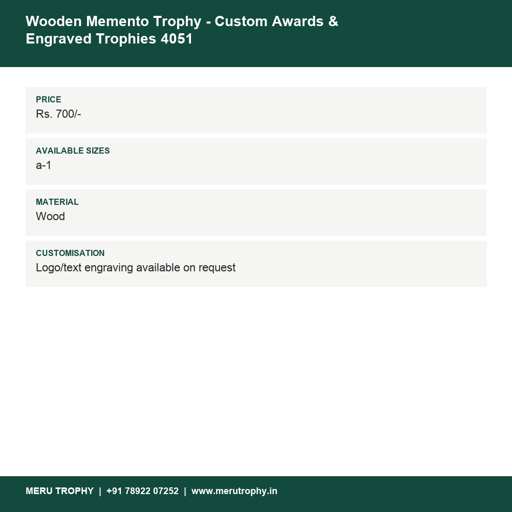Wooden Memento Trophy - Custom Awards & Engraved Trophies 4051 details - Meru Trophy