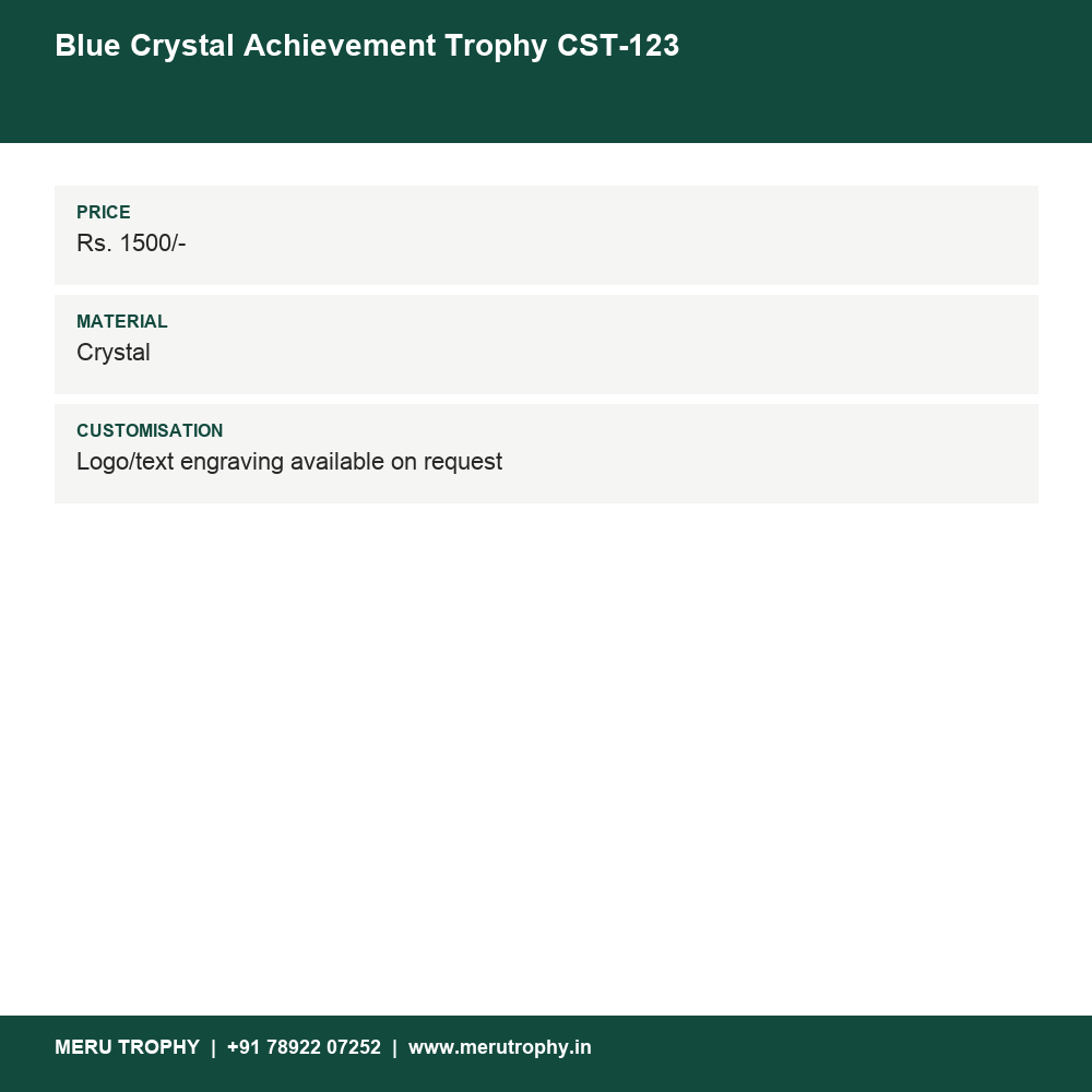 Blue Crystal Achievement Trophy CST-123 details - Meru Trophy