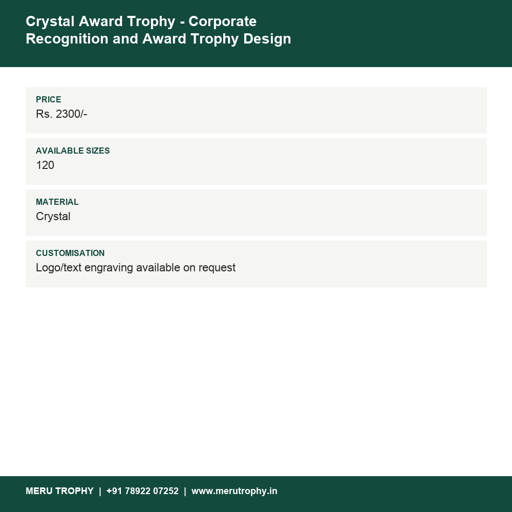Crystal Award Trophy - Corporate Recognition and Award Trophy Design CST-120 details - Meru Trophy