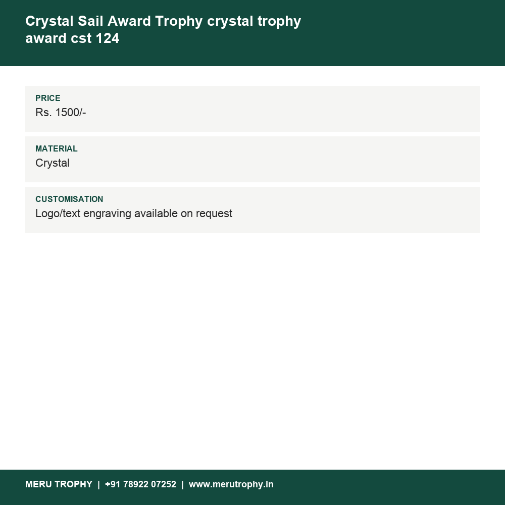 Crystal Sail Award Trophy crystal trophy award cst 124 details - Meru Trophy