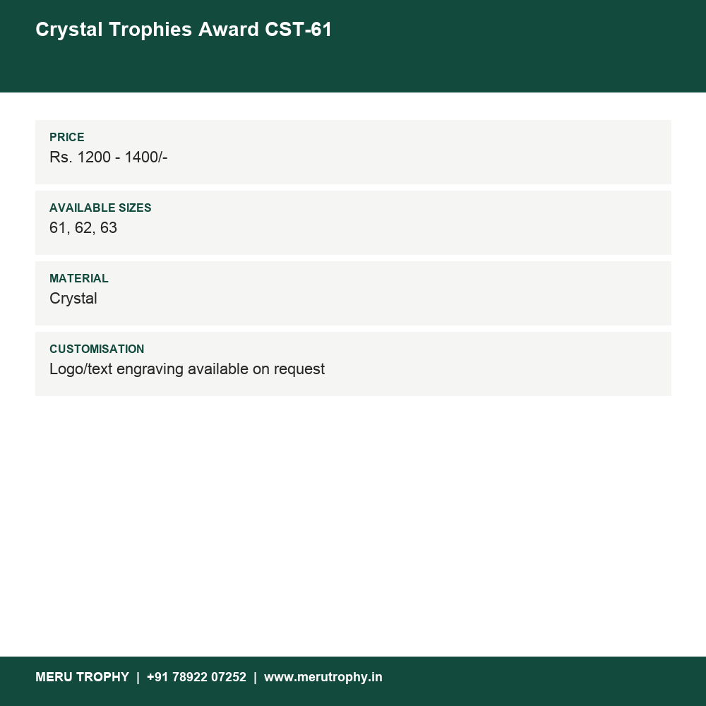 Crystal Trophies Award CST-61 details - Meru Trophy