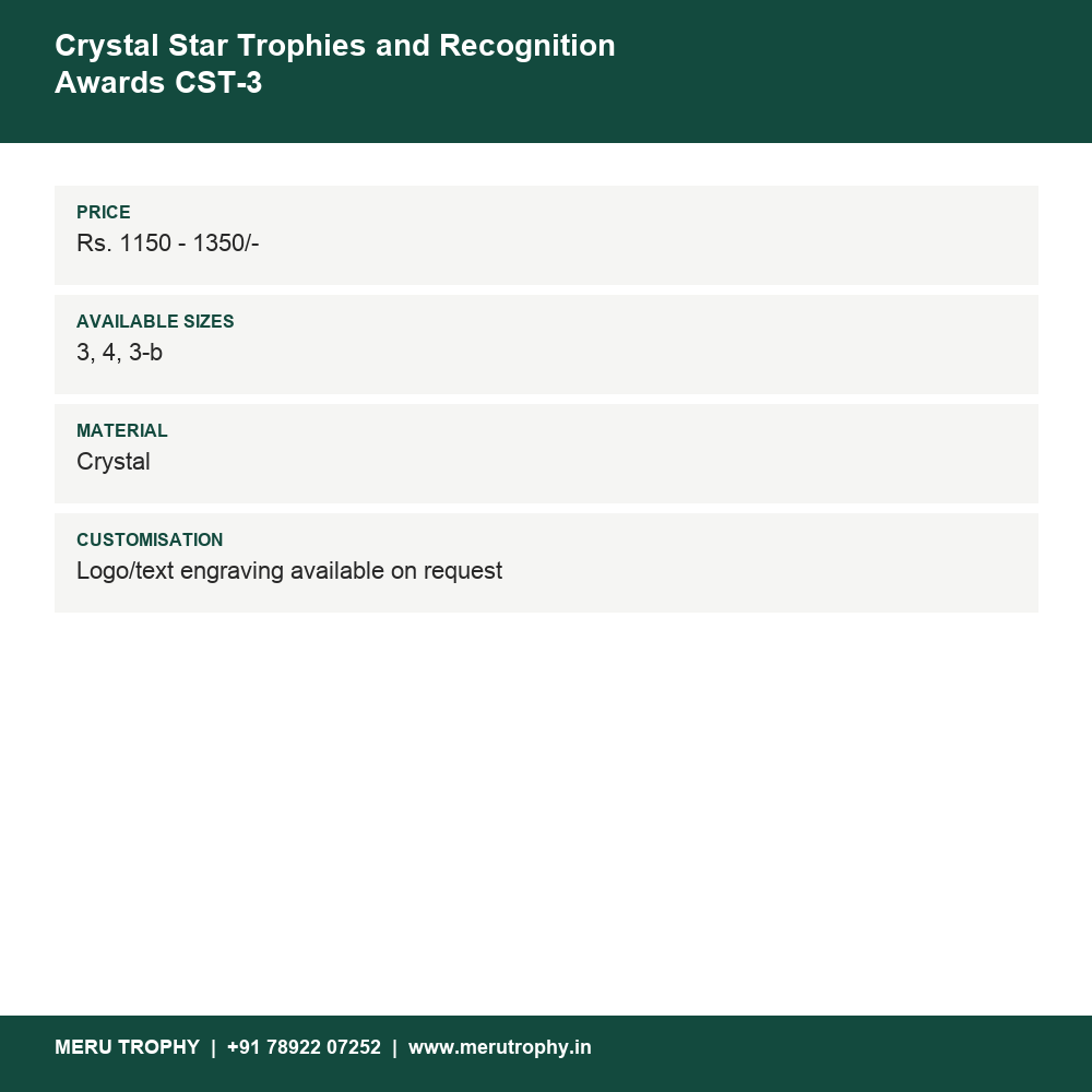 Crystal Star Trophies and Recognition Awards CST-3 details - Meru Trophy