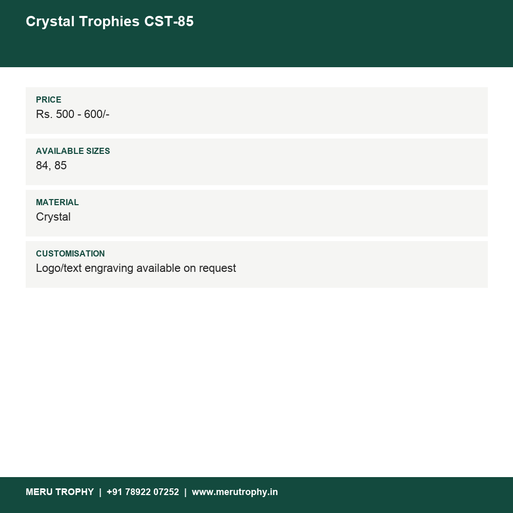 Crystal Trophies CST-85 details - Meru Trophy