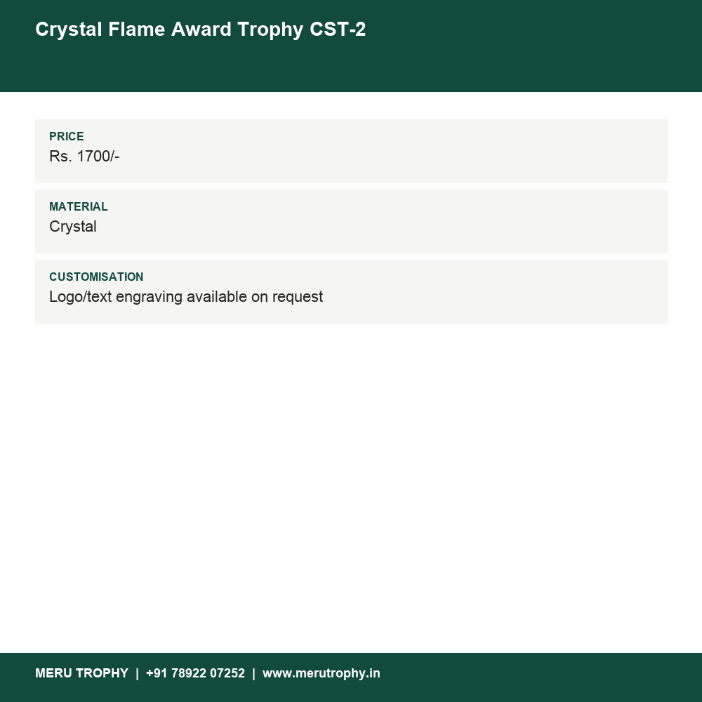 Crystal Flame Award Trophy CST-2 details - Meru Trophy