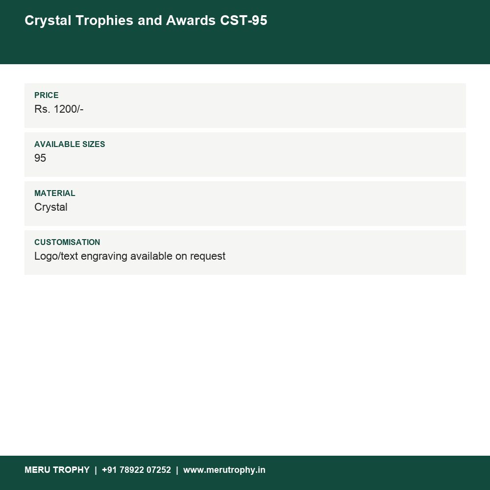 Crystal Trophies and Awards CST-95 details - Meru Trophy
