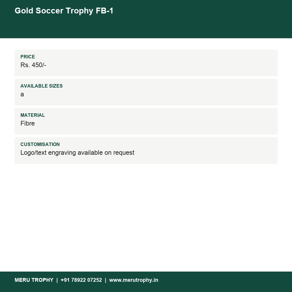 Gold Soccer Trophy FB-1 details - Meru Trophy