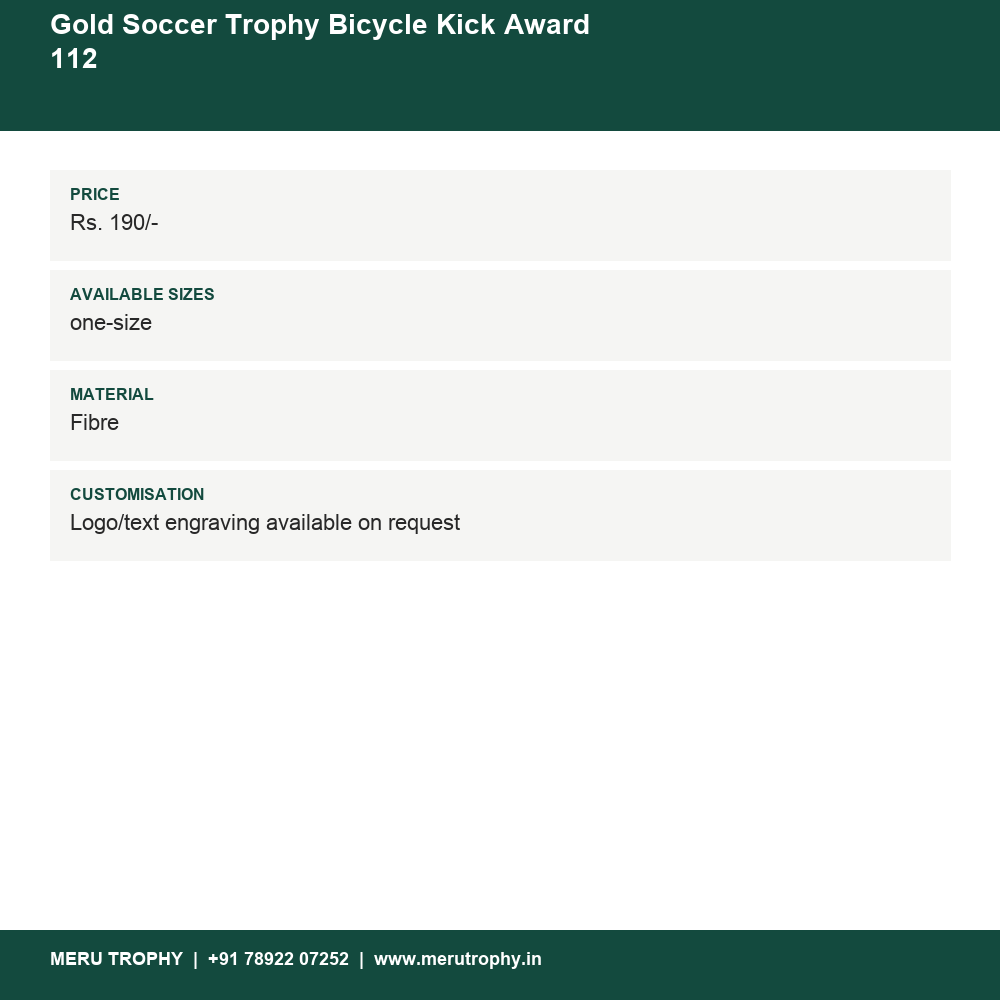Gold Soccer Trophy Bicycle Kick Award 112 details - Meru Trophy
