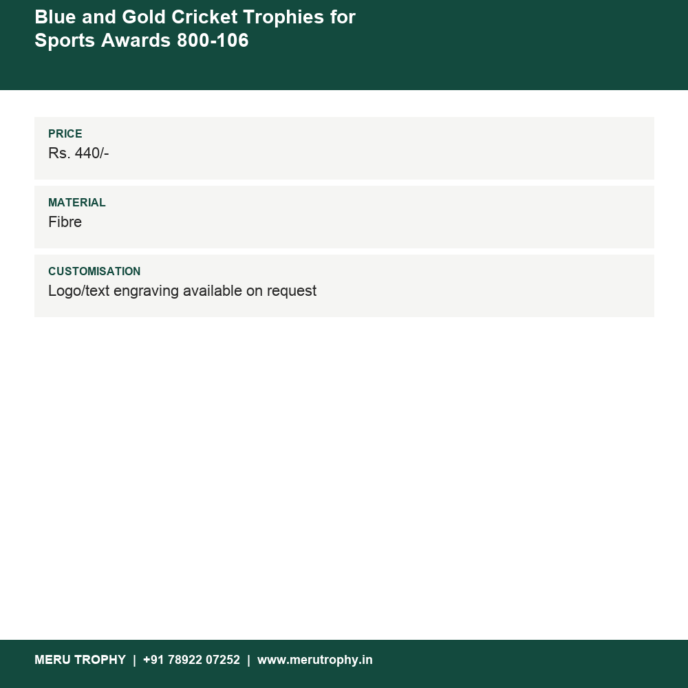 Blue and Gold Cricket Trophies for Sports Awards 800-106 details - Meru Trophy