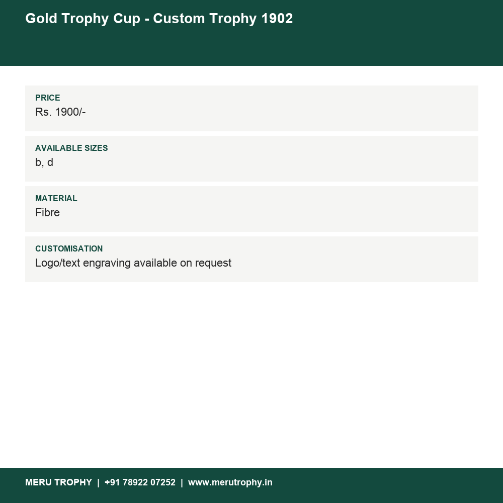 Gold Trophy Cup - Custom Trophy 1902 details - Meru Trophy