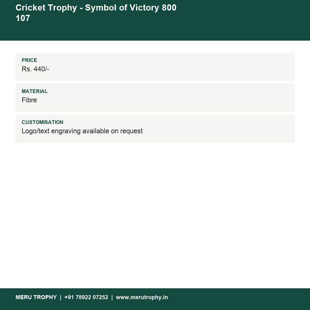 Cricket Trophy - Symbol of Victory 800 107 details - Meru Trophy
