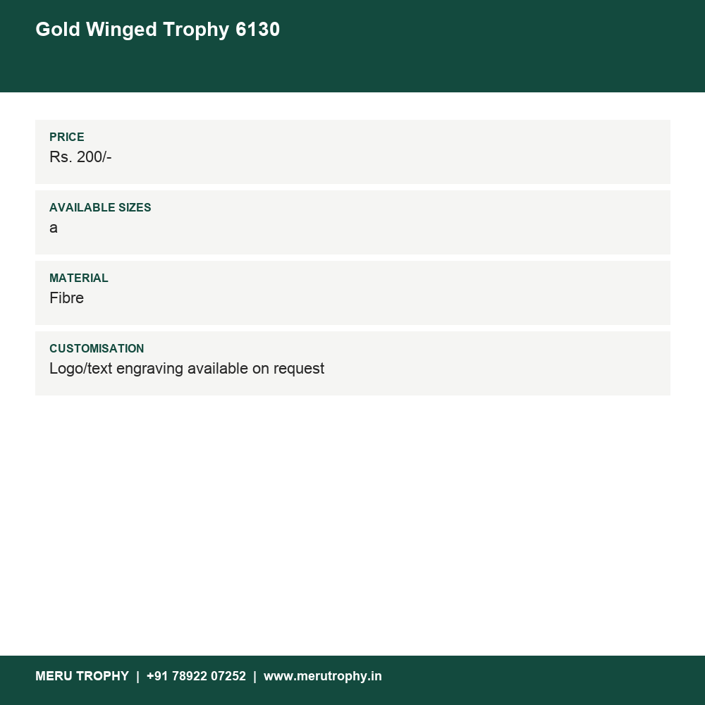 Gold Winged Trophy 6130 details - Meru Trophy
