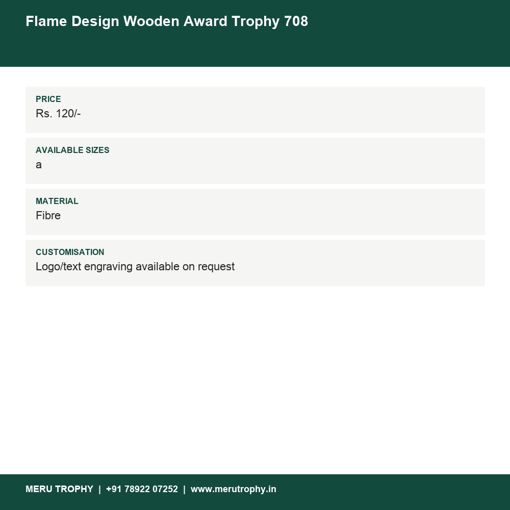 Flame Design Wooden Award Trophy 708 details - Meru Trophy