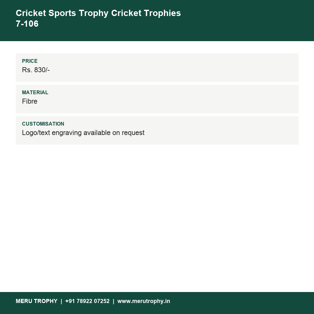 Cricket Sports Trophy Cricket Trophies 7-106 details - Meru Trophy