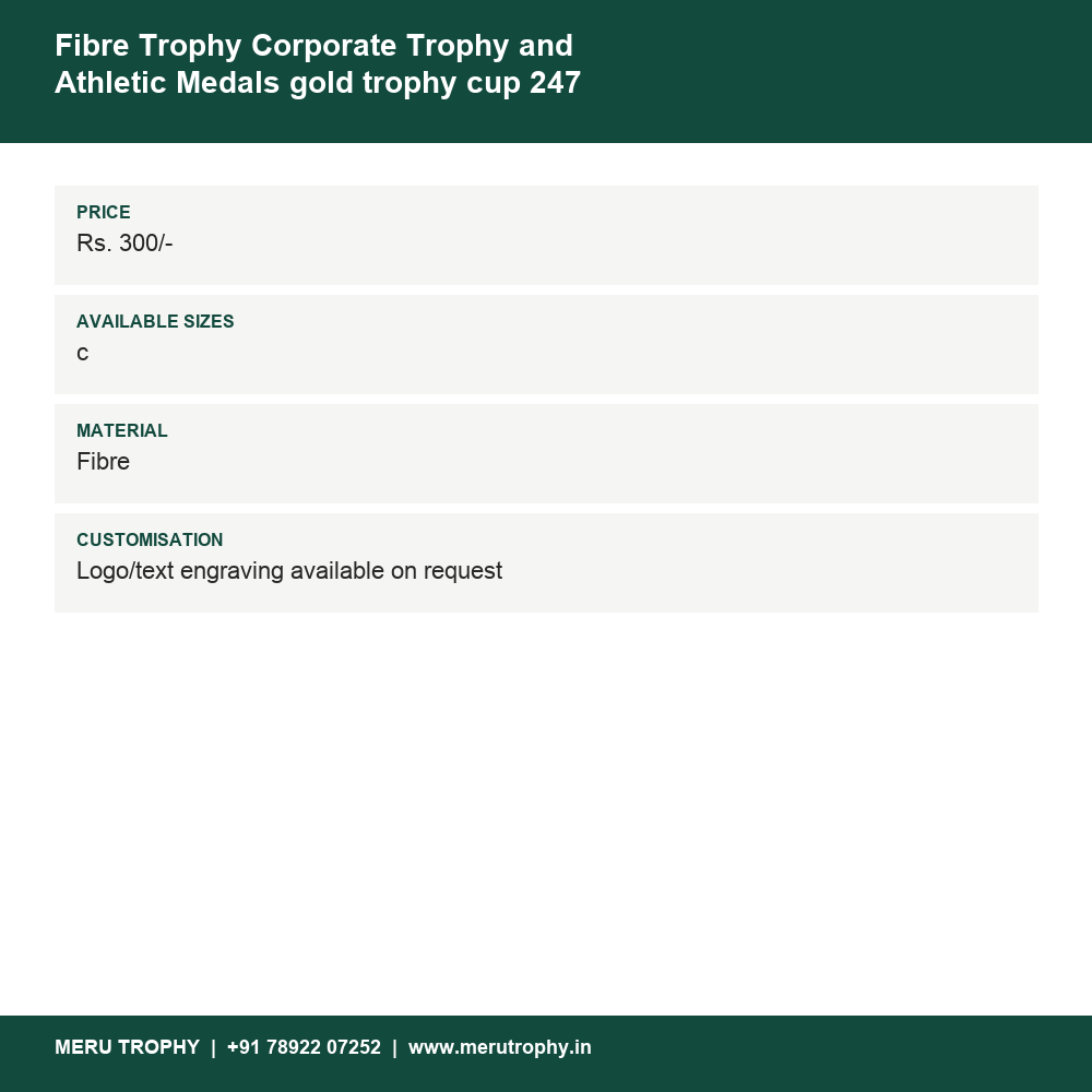 Fibre Trophy Corporate Trophy and Athletic Medals gold trophy cup 247 details - Meru Trophy