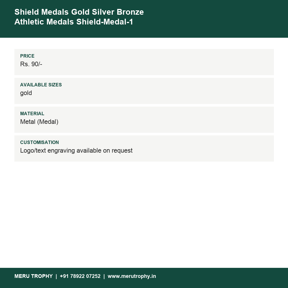 Shield Medals Gold Silver Bronze Athletic Medals Shield-Medal-1 details - Meru Trophy