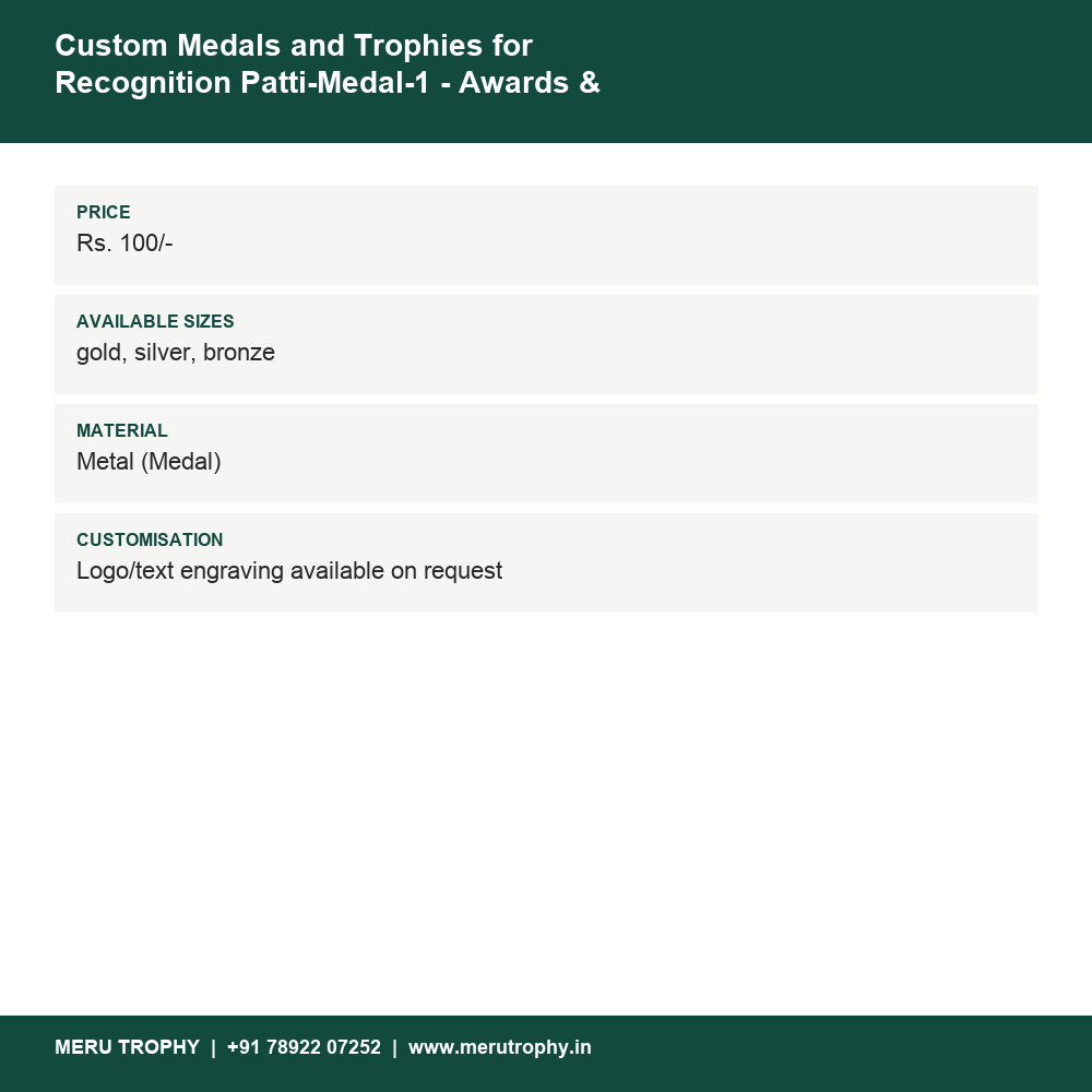 Custom Medals and Trophies for Recognition Patti-Medal-1 - Awards & Recognition details - Meru Trophy