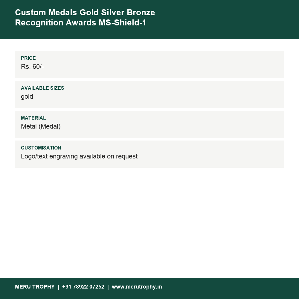 Custom Medals Gold Silver Bronze Recognition Awards MS-Shield-1 details - Meru Trophy