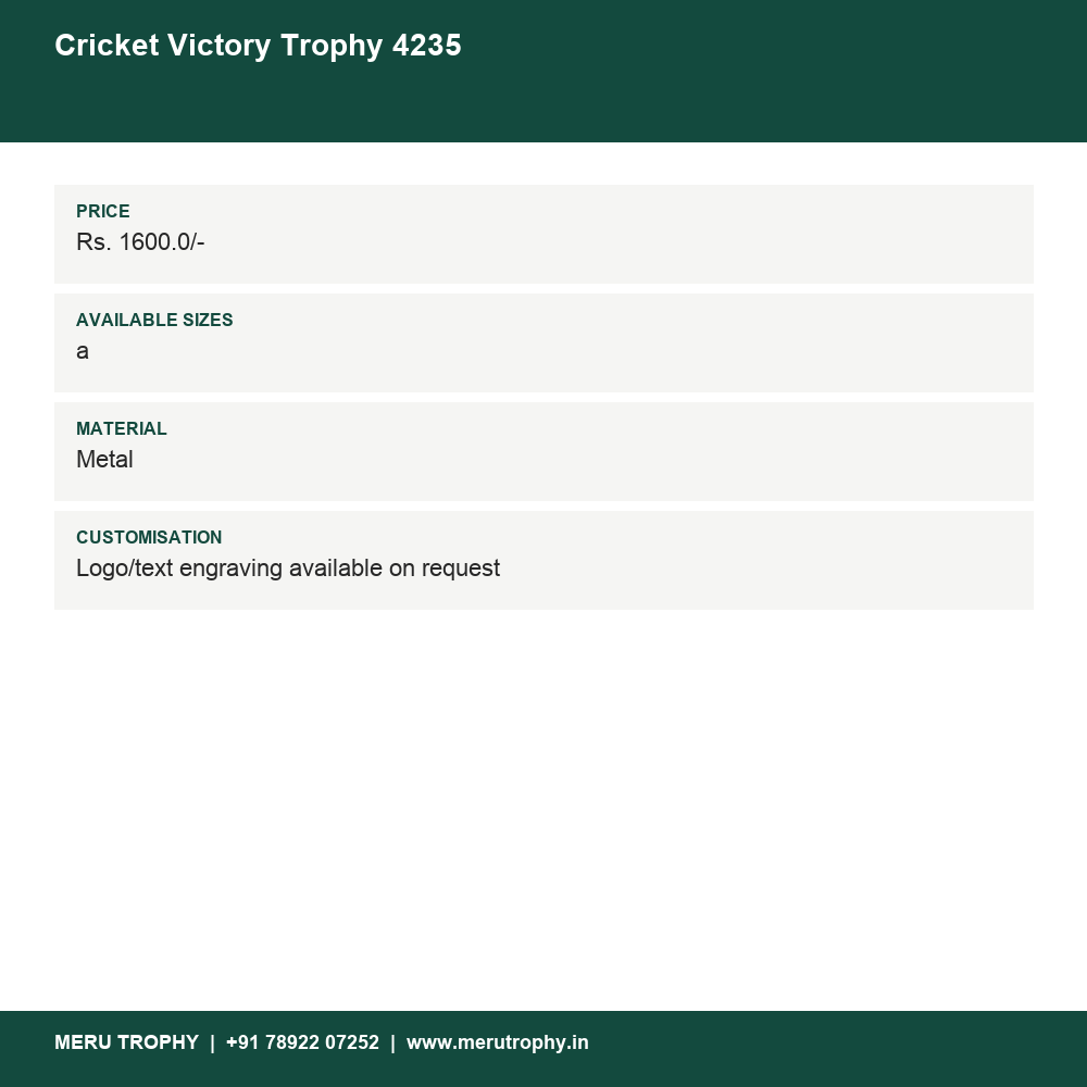 Cricket Victory Trophy 4235 details - Meru Trophy