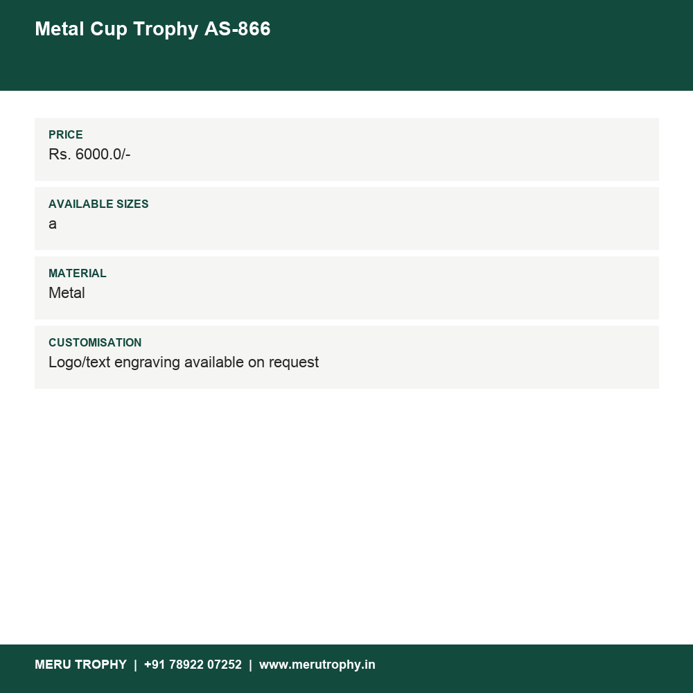 Metal Cup Trophy AS-866 details - Meru Trophy