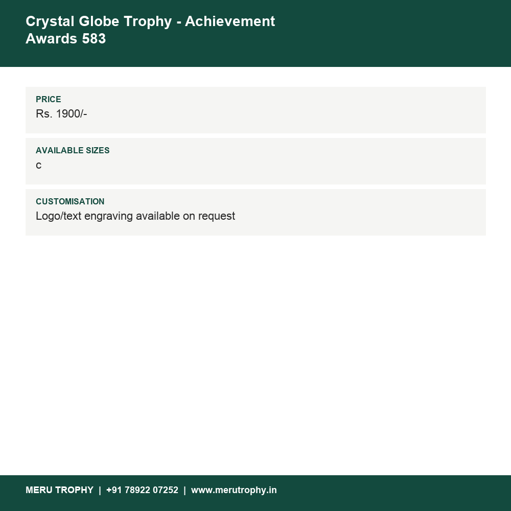 Crystal Globe Trophy - Achievement Awards 583 details - Meru Trophy