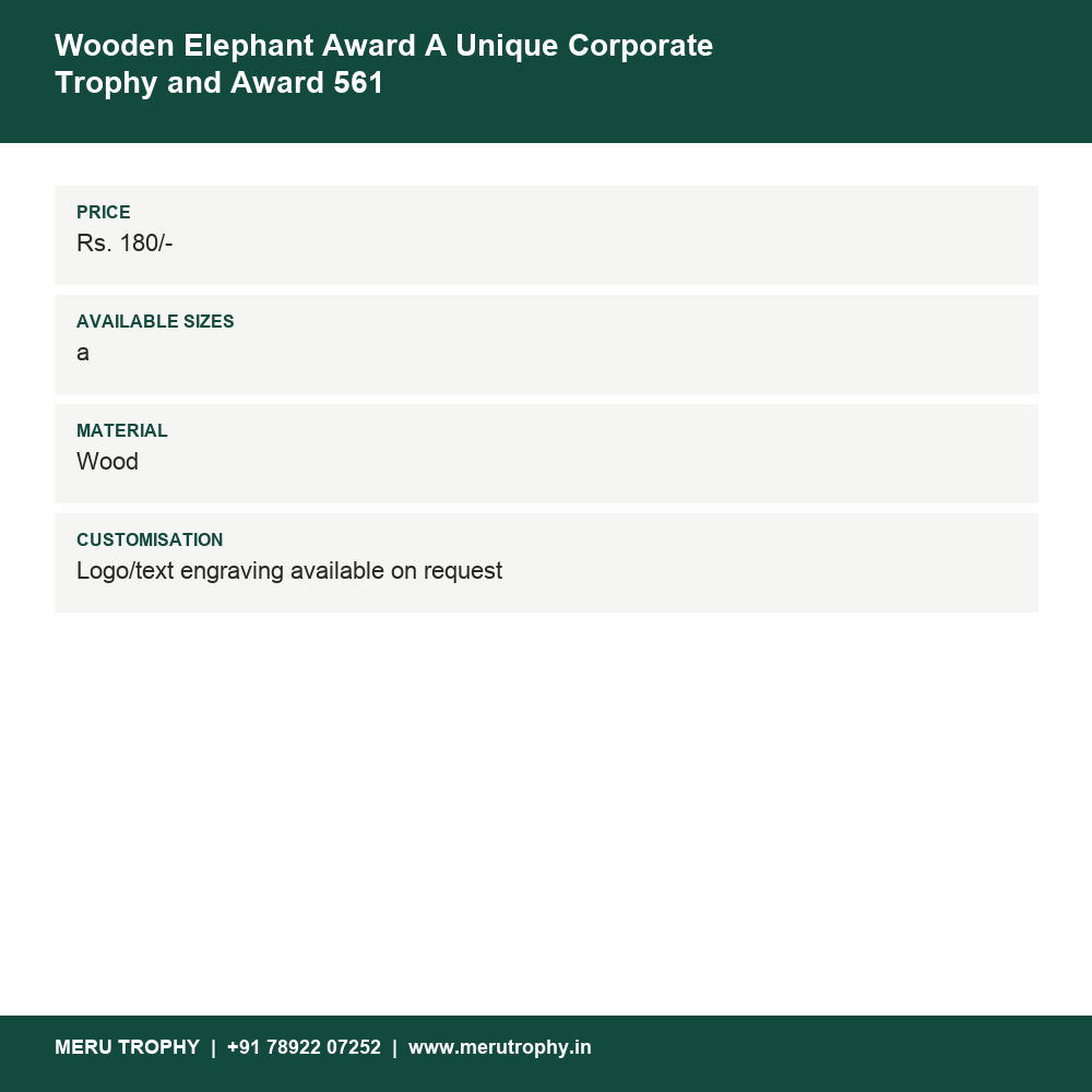Wooden Elephant Award A Unique Corporate Trophy and Award 561 details - Meru Trophy