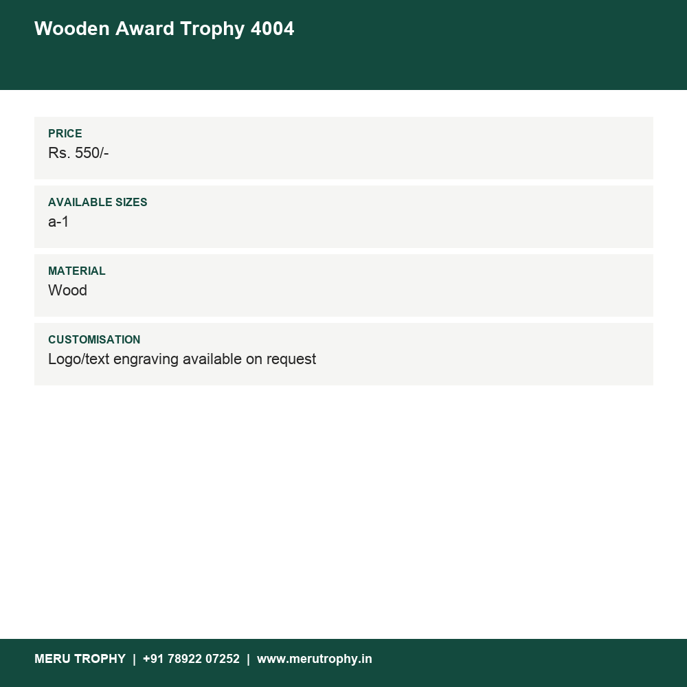 Wooden Award Trophy 4004 details - Meru Trophy