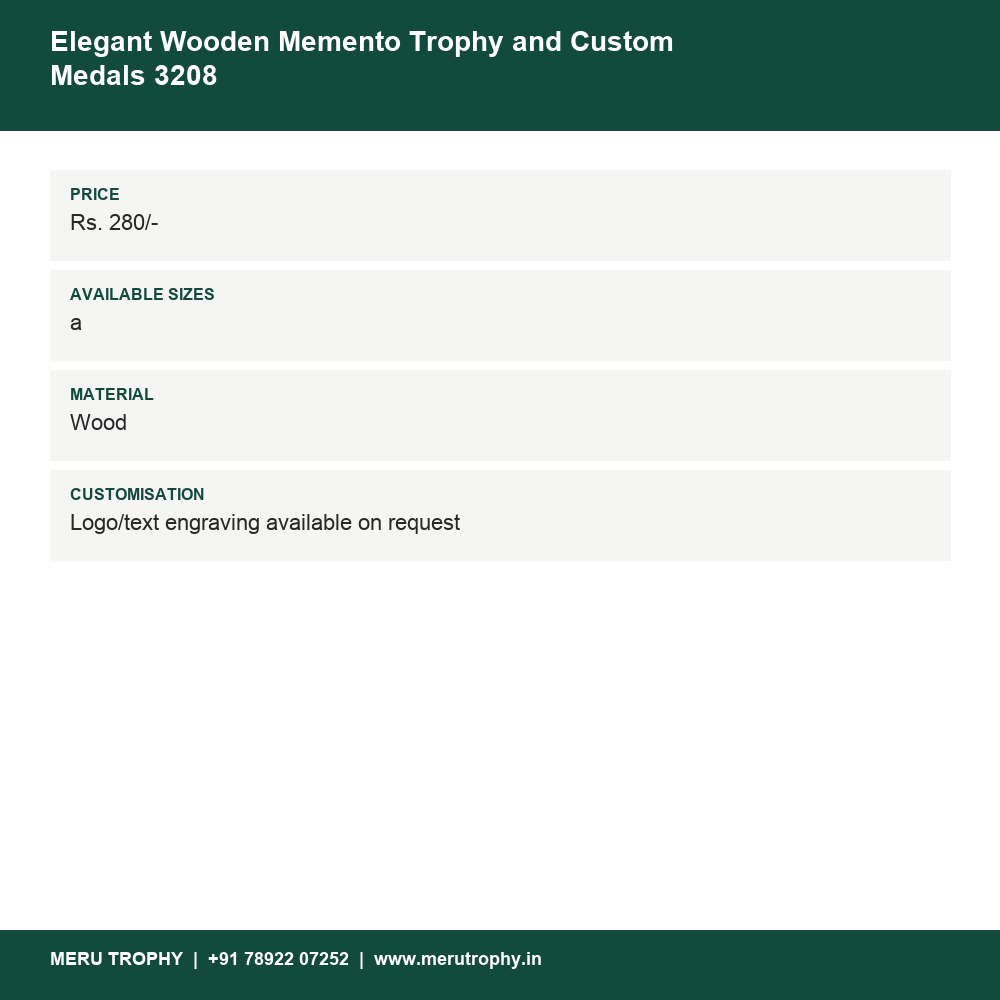 Elegant Wooden Memento Trophy and Custom Medals 3208 details - Meru Trophy