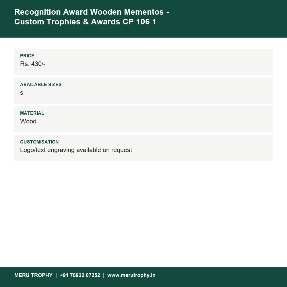 Recognition Award Wooden Mementos - Custom Trophies & Awards CP 106 1 details - Meru Trophy