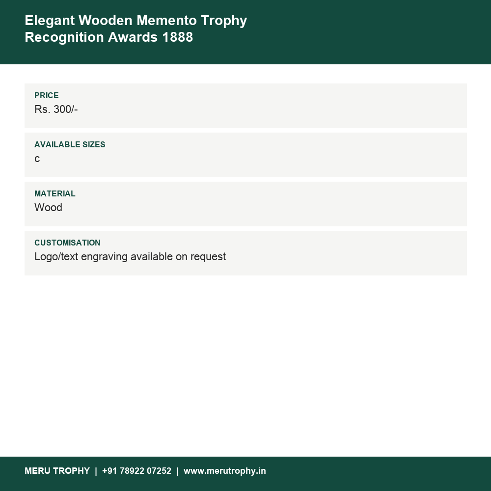 Elegant Wooden Memento Trophy Recognition Awards 1888 details - Meru Trophy