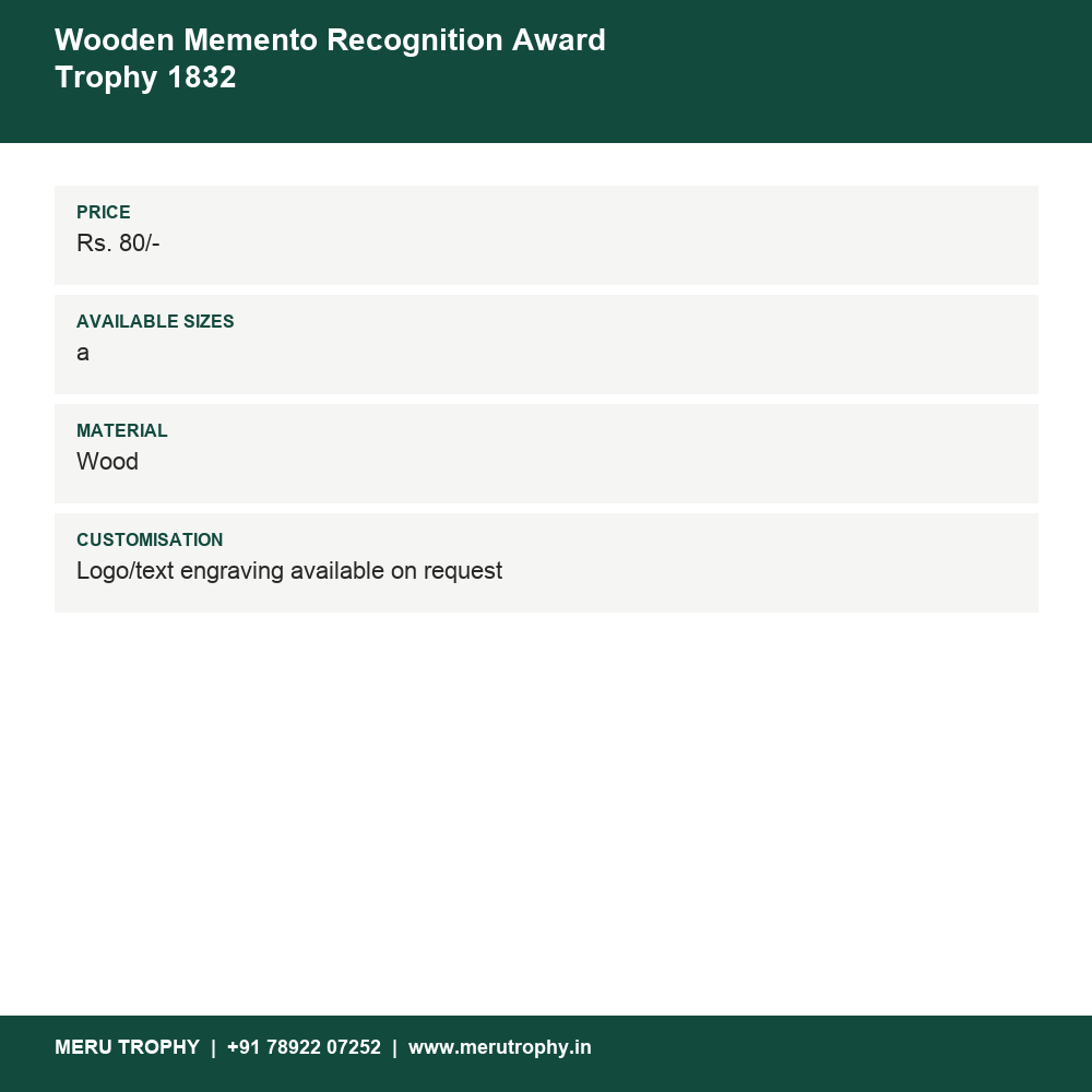 Wooden Memento Recognition Award Trophy 1832 details - Meru Trophy