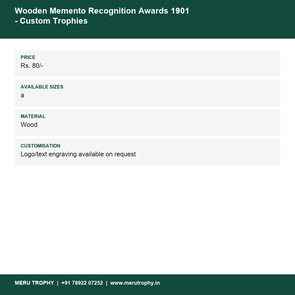 Wooden Memento Recognition Awards 1901 - Custom Trophies details - Meru Trophy