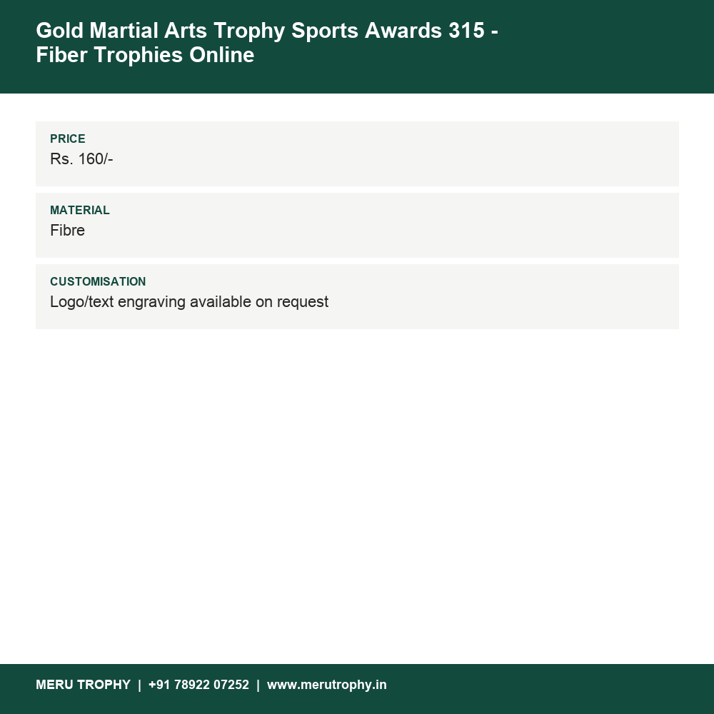 Gold Martial Arts Trophy Sports Awards 315 - Fiber Trophies Online details - Meru Trophy
