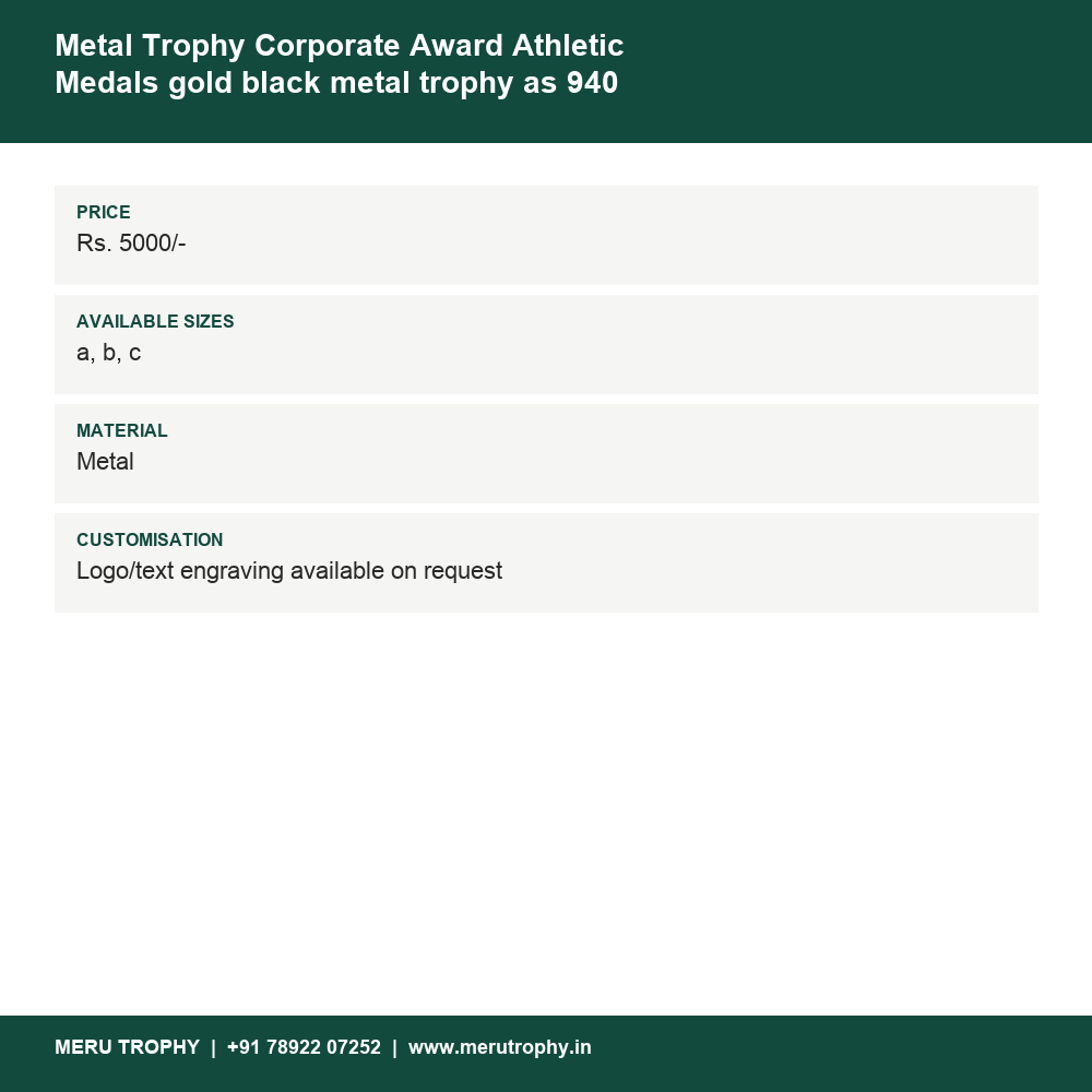 Metal Trophy Corporate Award Athletic Medals gold black metal trophy as 940 black details - Meru Trophy