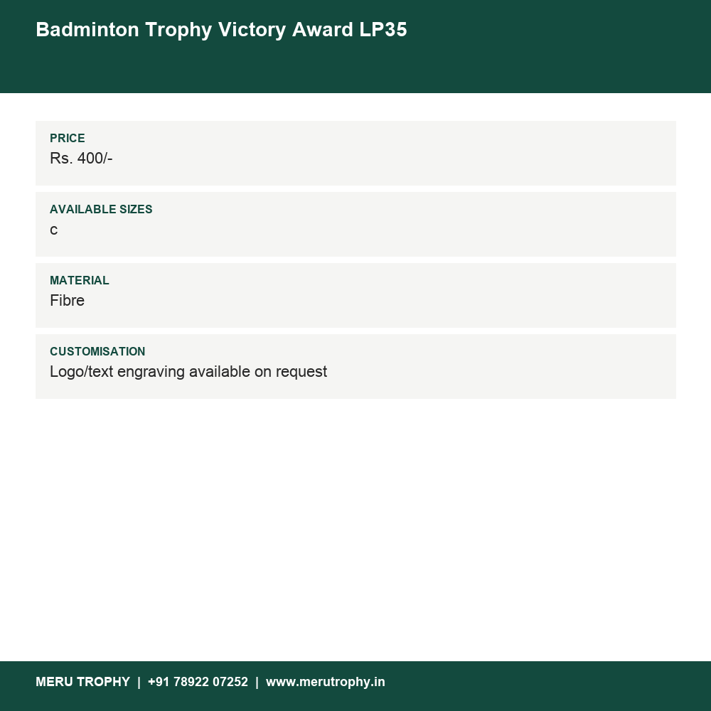 Badminton Trophy Victory Award LP35 details - Meru Trophy