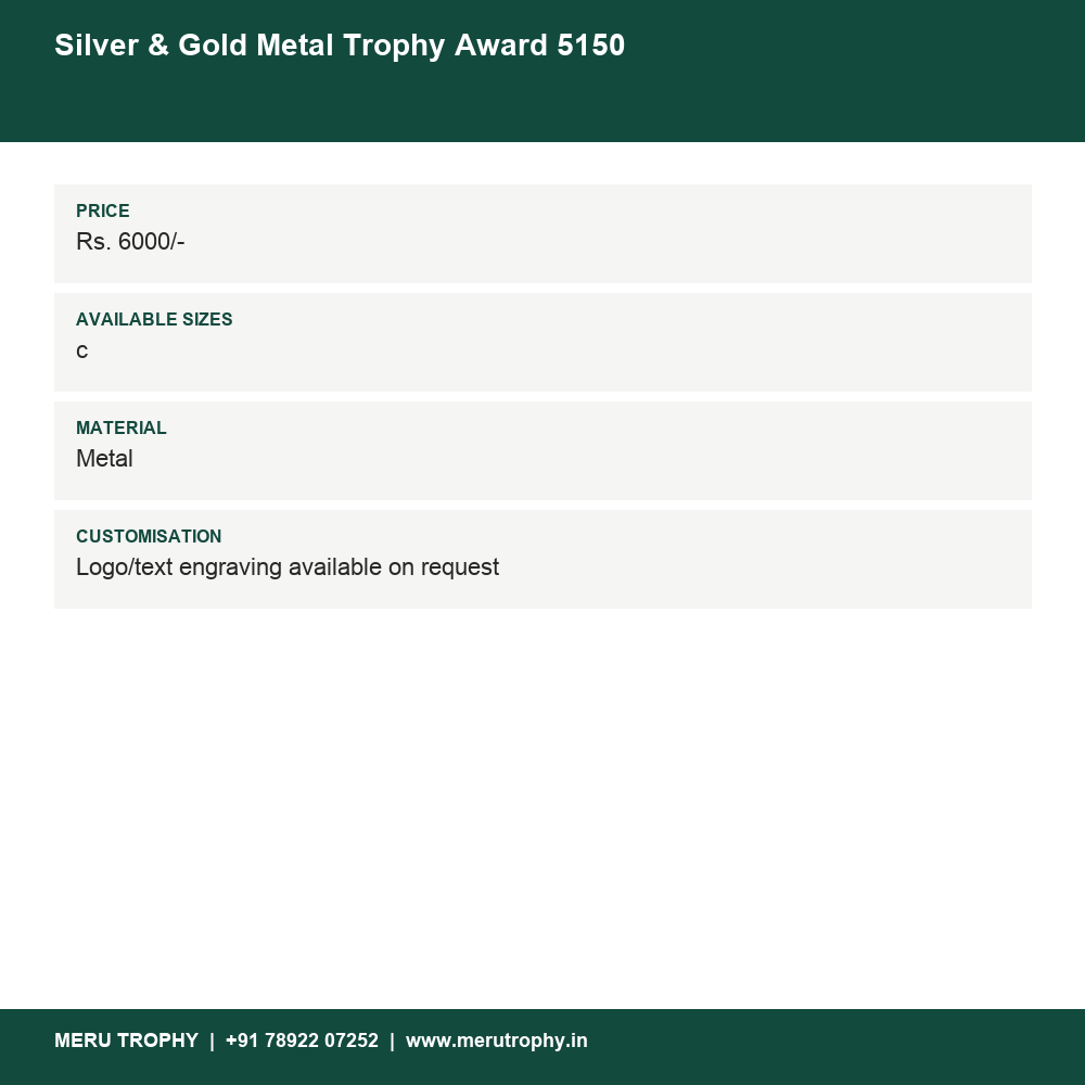 Silver & Gold Metal Trophy Award 5150 details - Meru Trophy