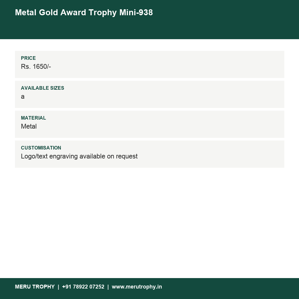 Metal Gold Award Trophy Mini-938 details - Meru Trophy