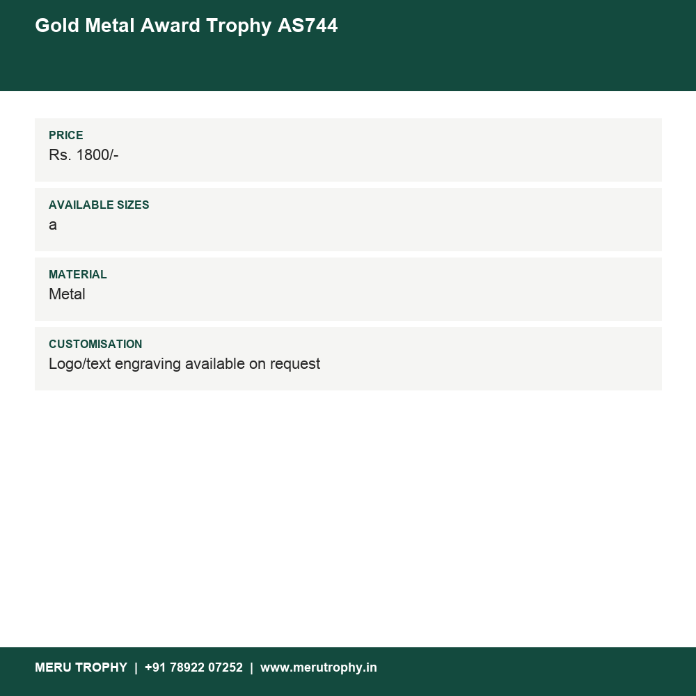 Gold Metal Award Trophy AS744 details - Meru Trophy