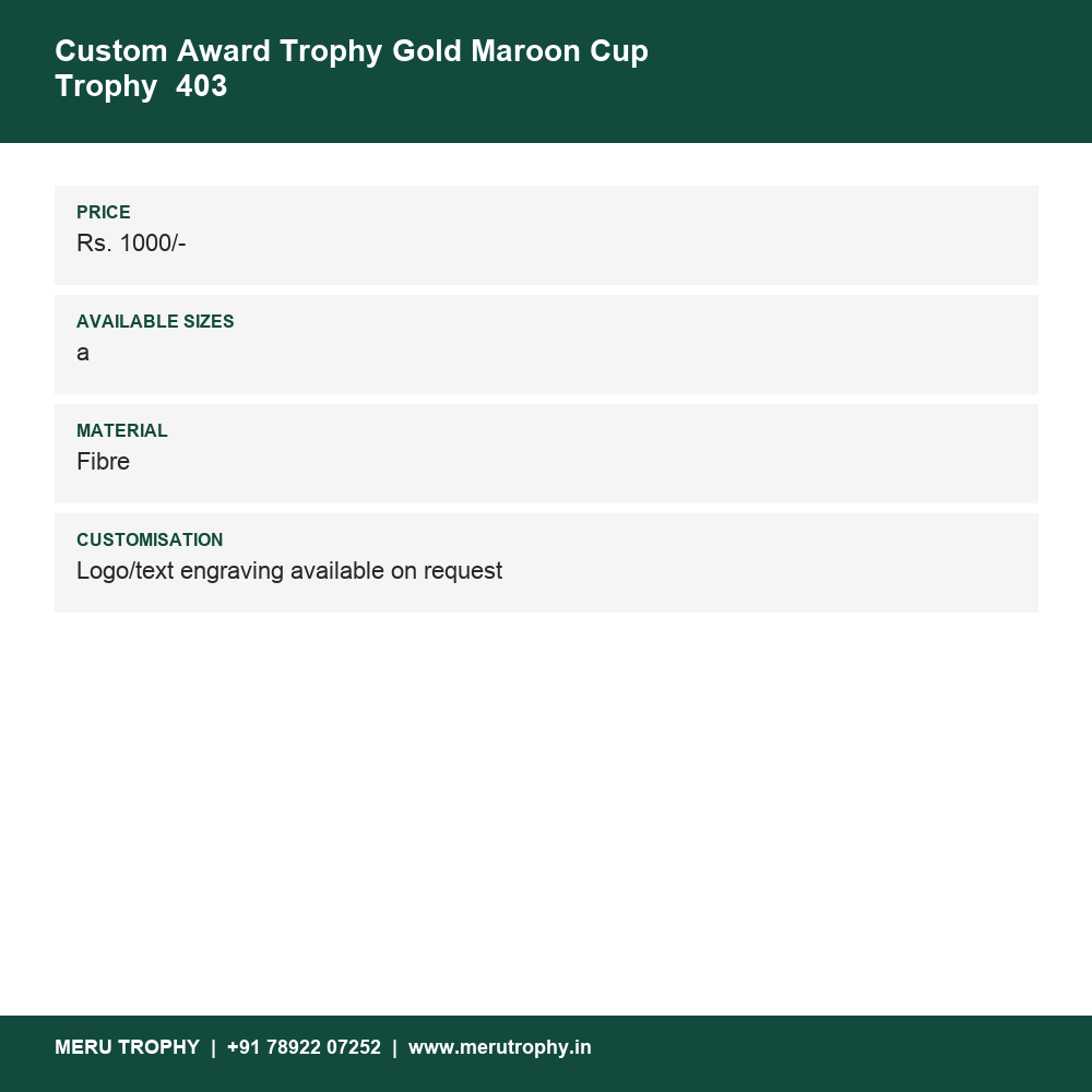 Custom Award Trophy Gold Maroon Cup Trophy  403 details - Meru Trophy