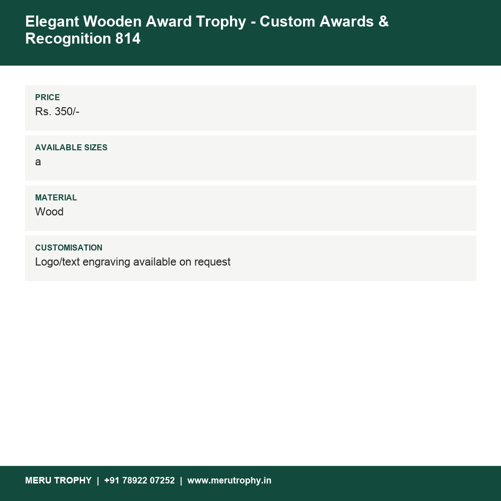 Elegant Wooden Award Trophy - Custom Awards & Recognition 814 details - Meru Trophy