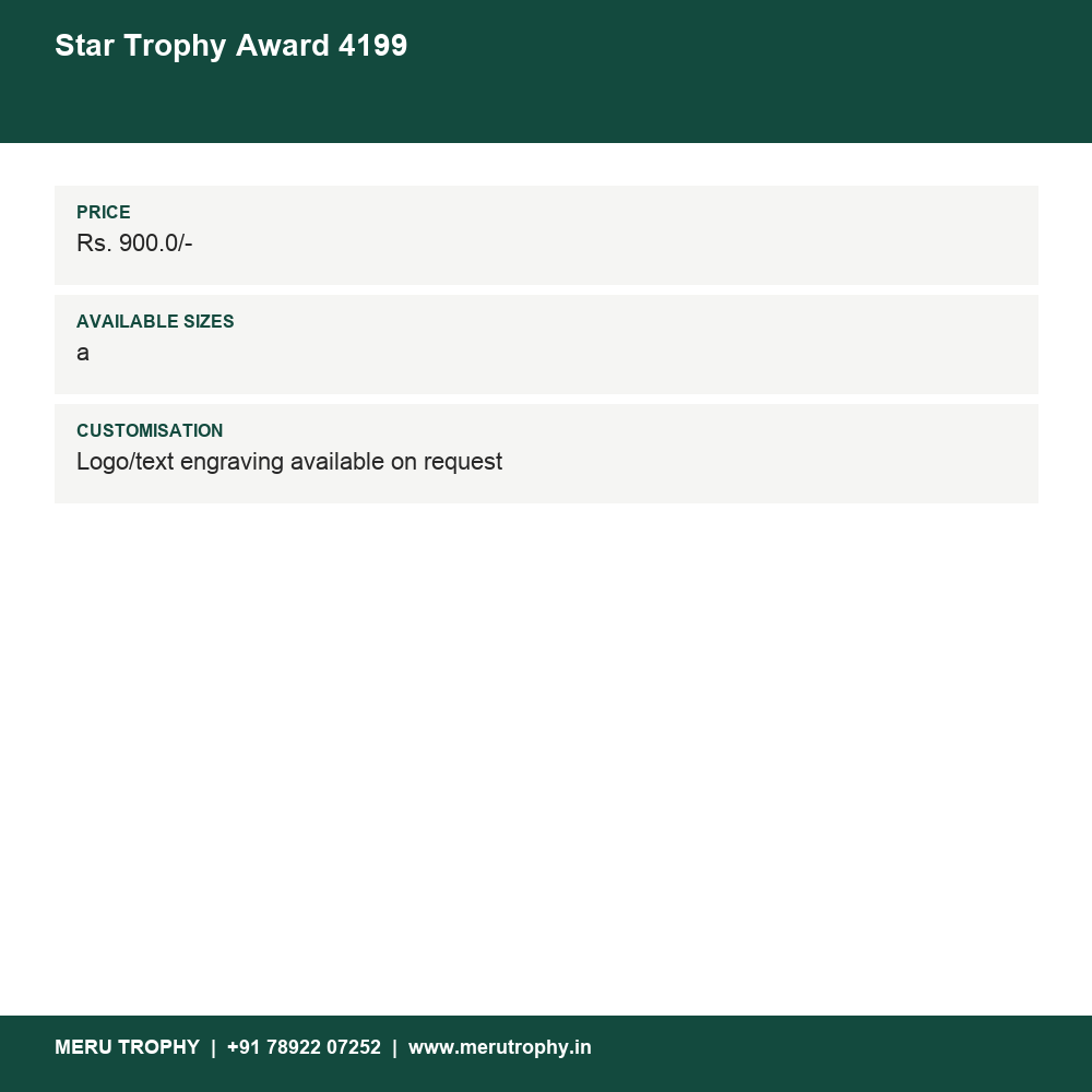 Star Trophy Award 4199 details - Meru Trophy