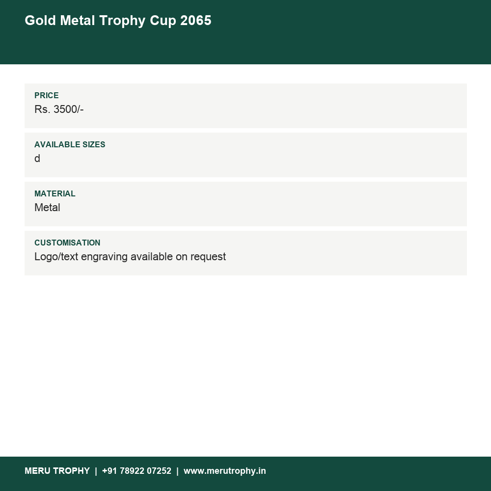 Gold Metal Trophy Cup 2065 details - Meru Trophy