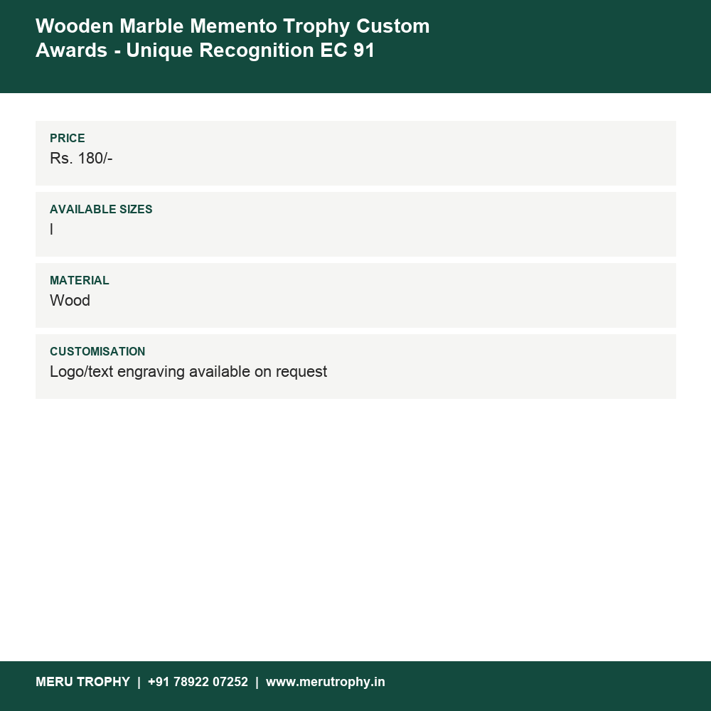 Wooden Marble Memento Trophy Custom Awards EC 91 details - Meru Trophy