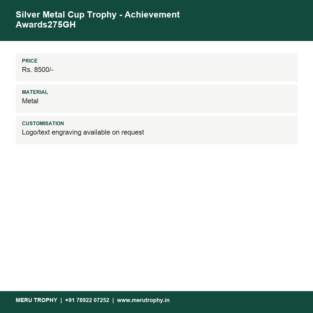 Silver Metal Cup Trophy - Achievement Awards275GH details - Meru Trophy