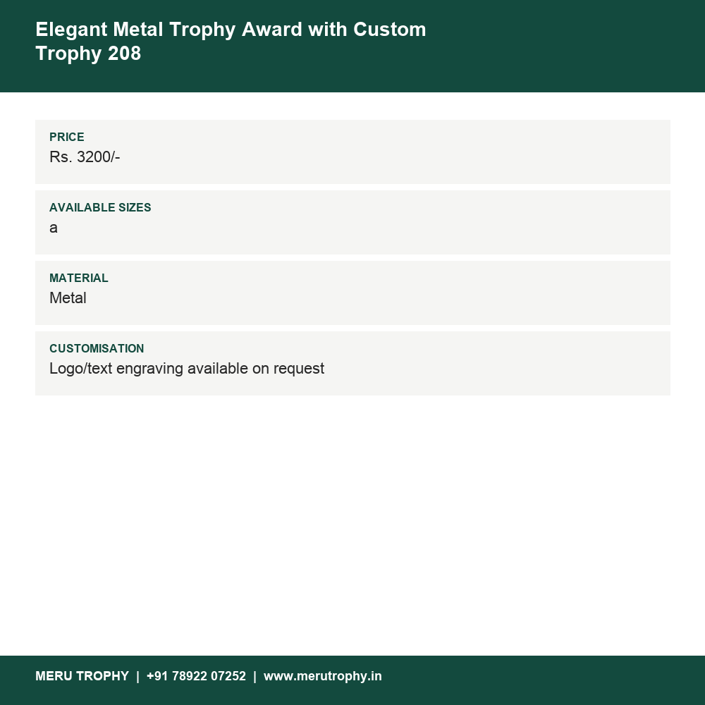 Elegant Metal Trophy Award with Custom Trophy 208 details - Meru Trophy