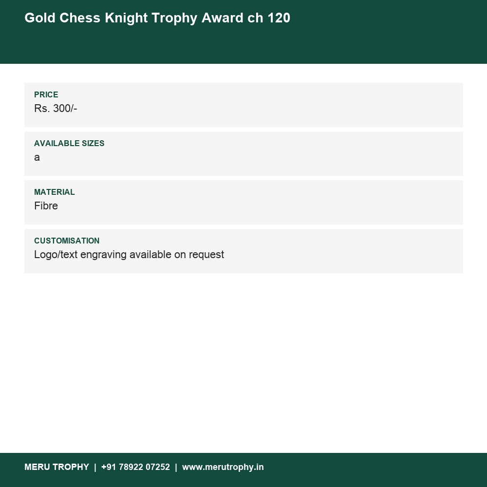 Gold Chess Knight Trophy Award ch 120 details - Meru Trophy