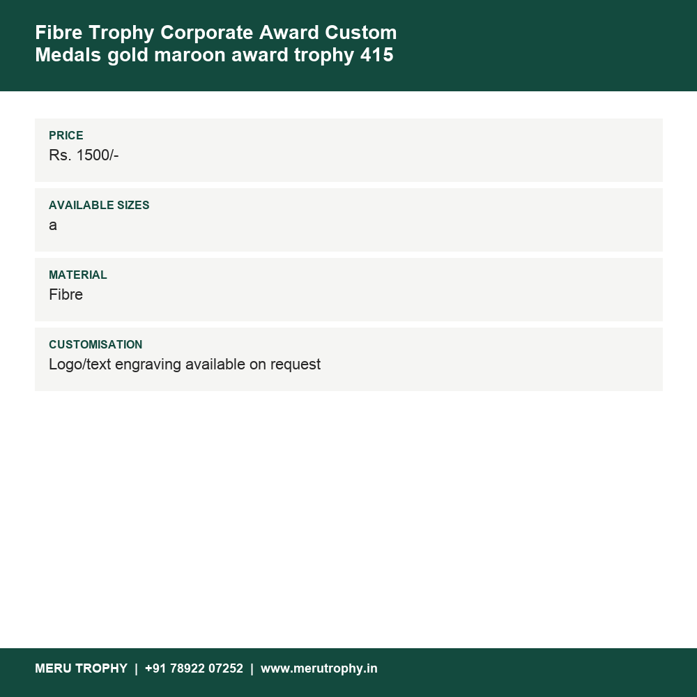 Fibre Trophy Corporate Award Custom Medals gold maroon award trophy 415 details - Meru Trophy